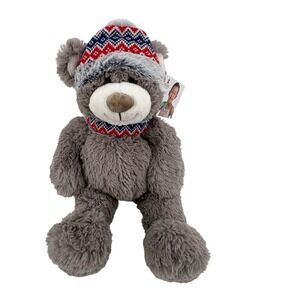 Gentle Treasures Plush Toy 16in Grey Teddy Bear Winter Knit Hat Scarf St Jude
